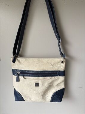 Stone & Co. Cream and Navy Crossbody Bag with Front Zip